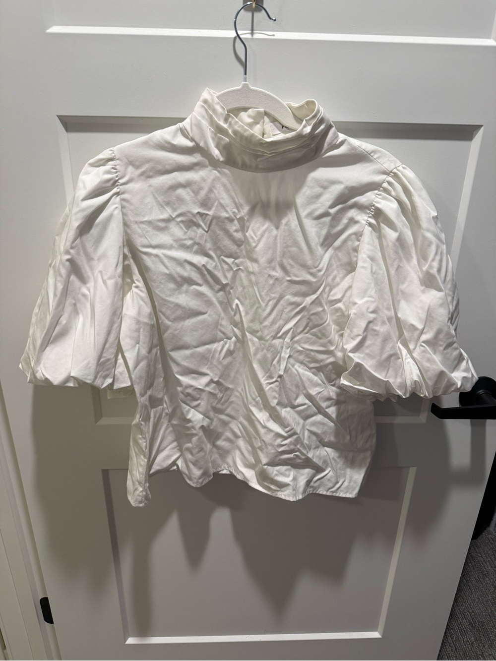Frame Denim White Puff Sleeve Mock Neck Blouse